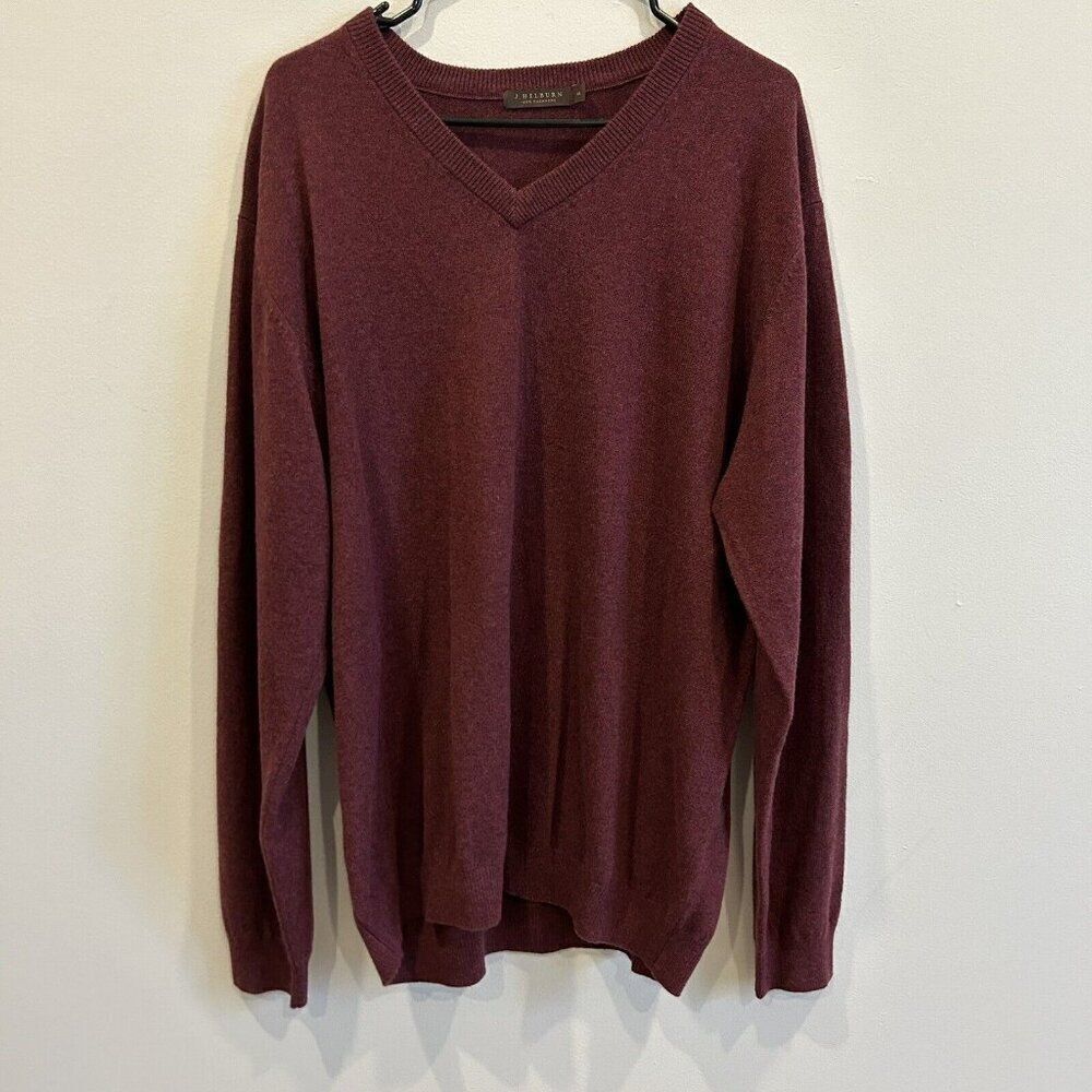J. HILBURN 100% Cashmere V-Neck Maroon Sweater XL Great Condition Worn Once
